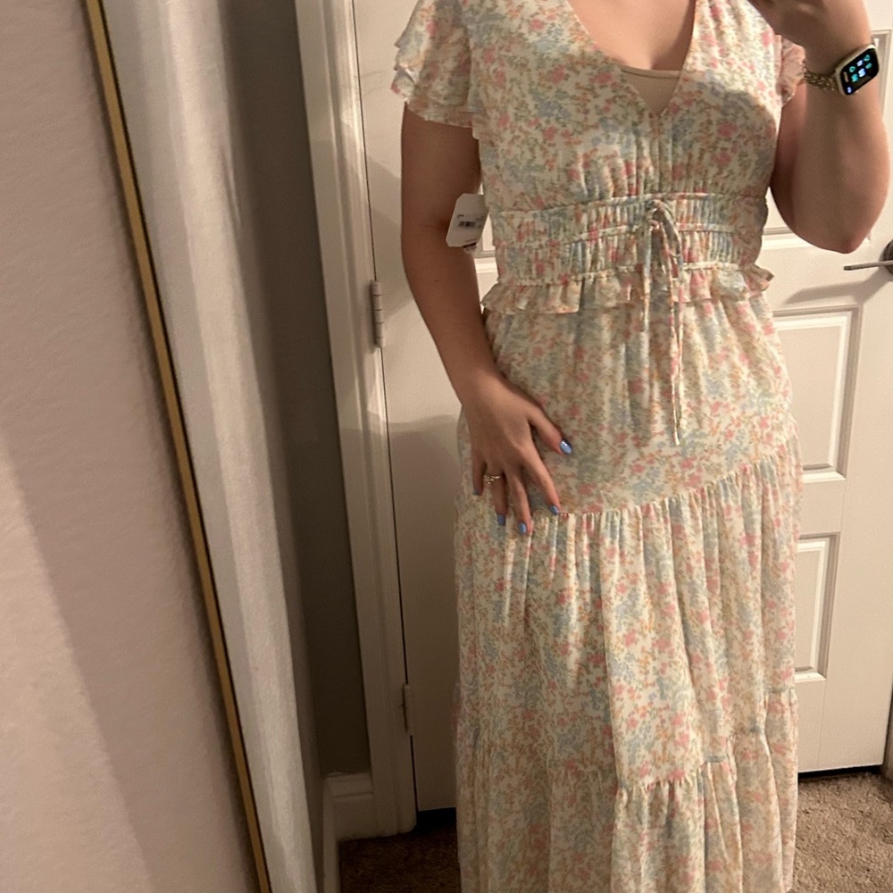 Altar'd State Cream and Pink Floral Maxi Dress